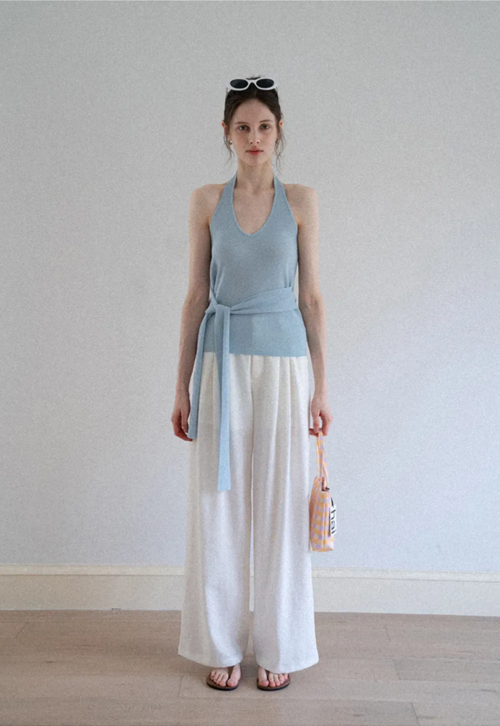 Knit Halter Top with Waist Tie