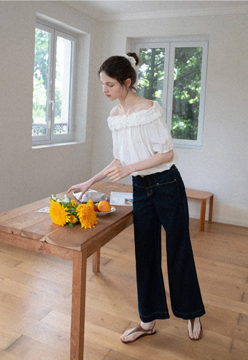 Ruffled Off-Shoulder Peasant Blouse
