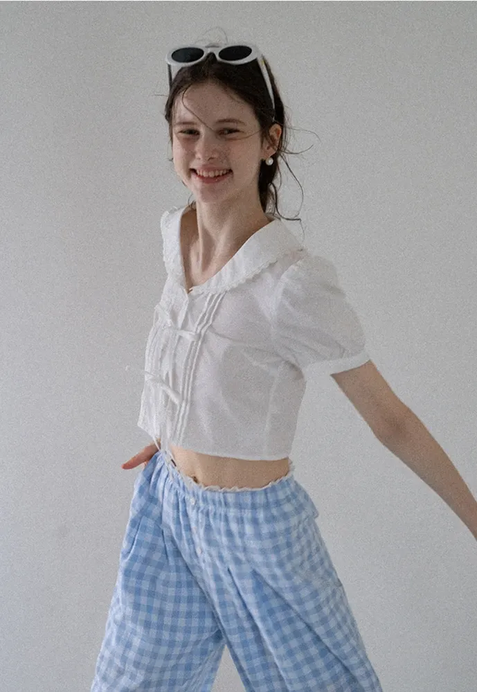 Women's Lace Collar Bow-Detail Blouse