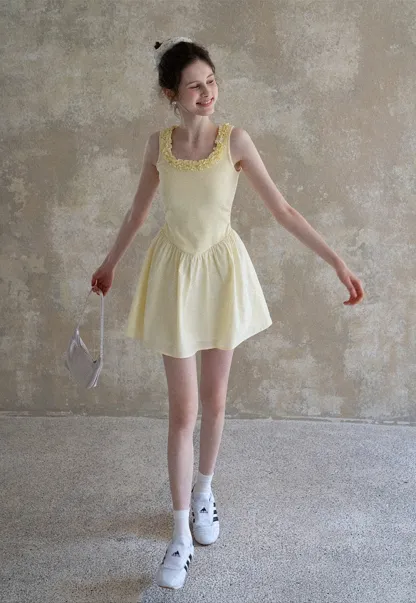 Women Ruffle Trim Sleeveless Fit & Flare Mini Dress