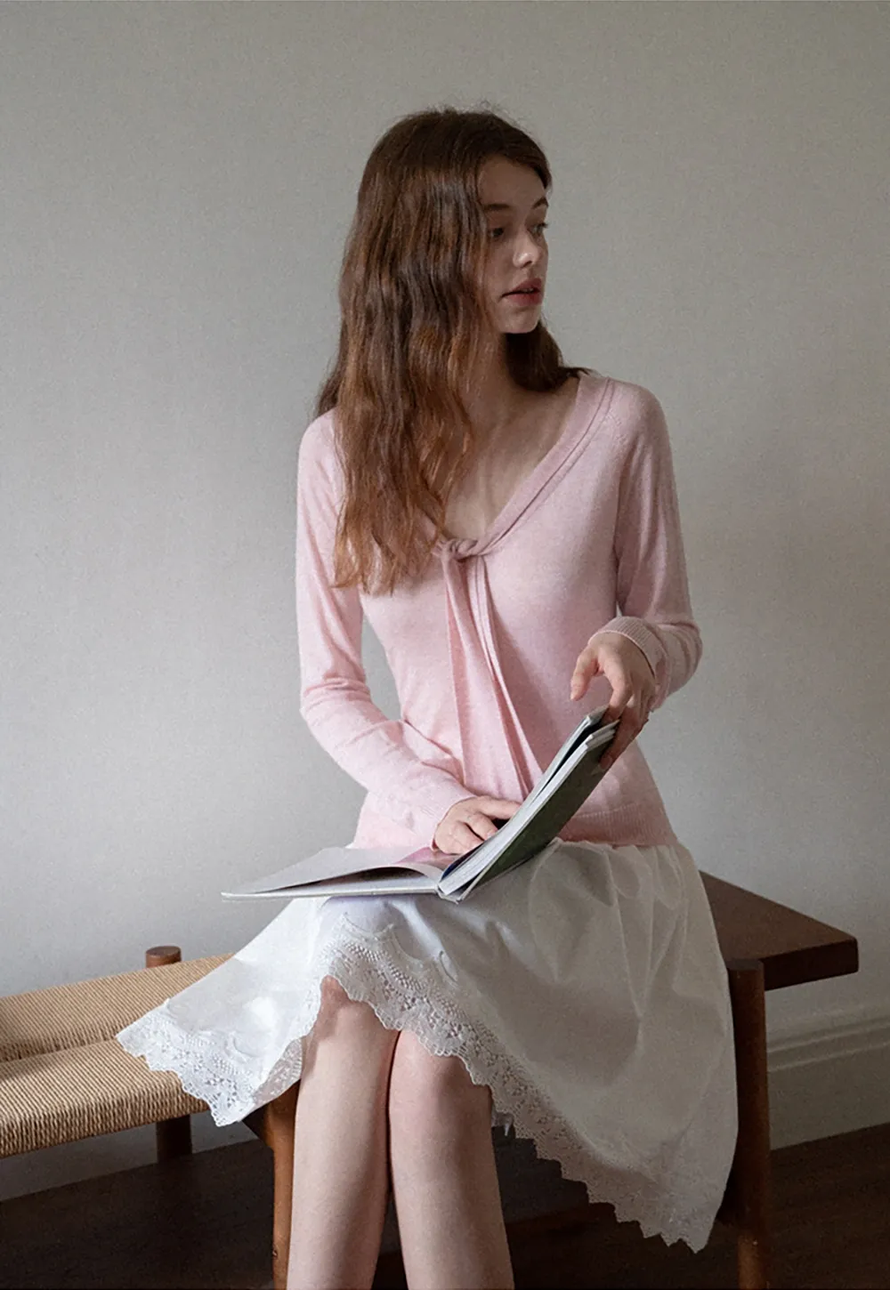 Women's High Waist A-Line Lace Hem Midi Skirt