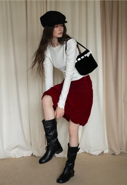 Women White Long Sleeve Top with Puff Sleeves