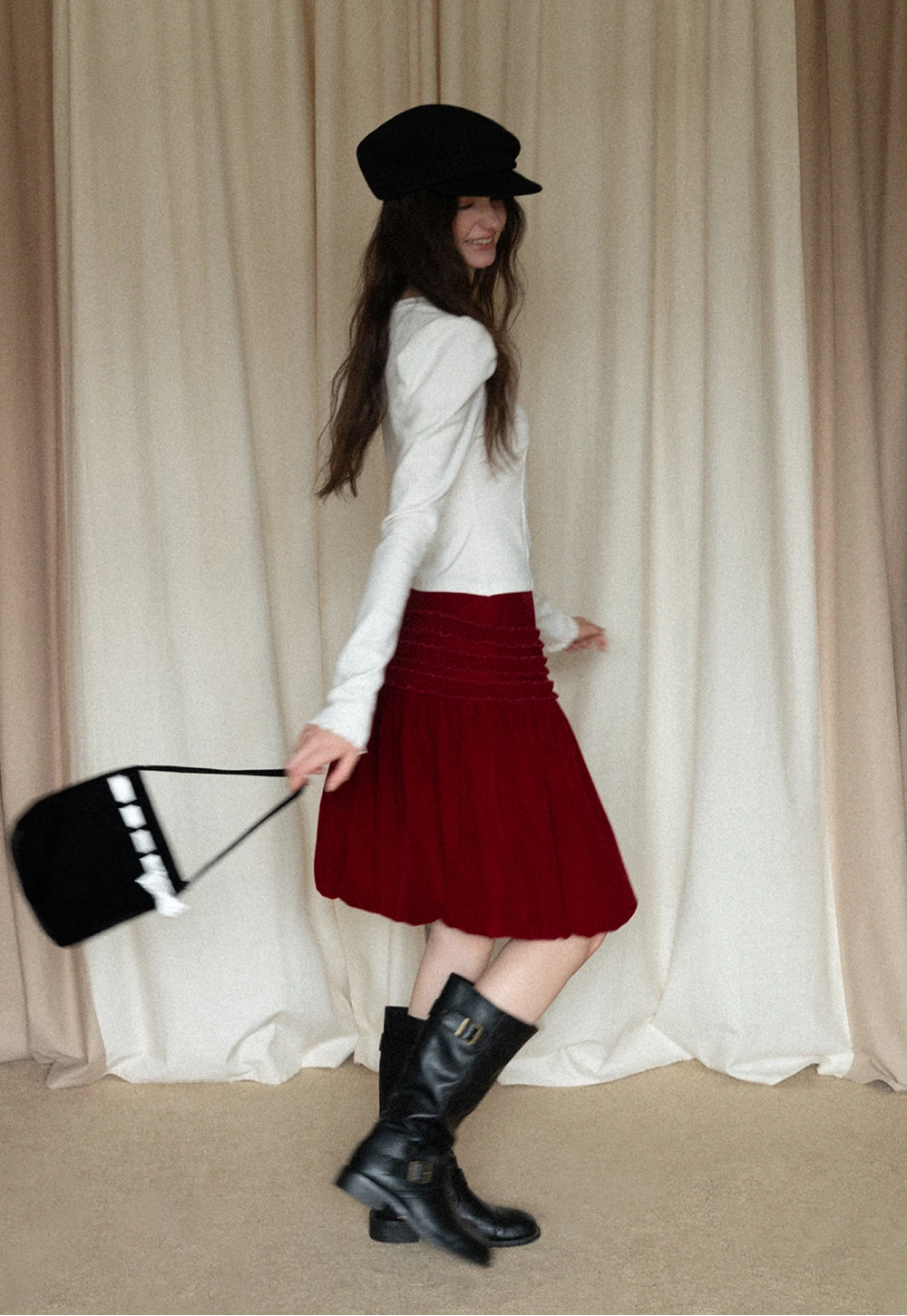 Women White Long Sleeve Top with Puff Sleeves