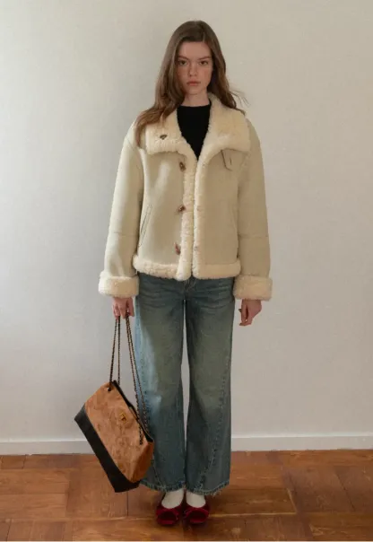 Dual-Wear Suede Patchwork Coat with Soft Teddy Fleece Lining