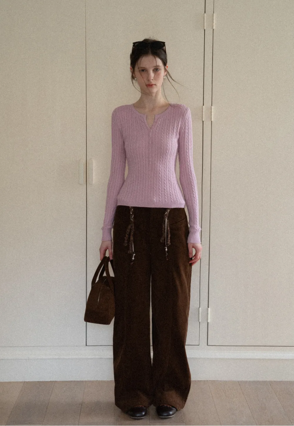 Womens Ribbed Knit Long Sleeve V- Neck Knit Top