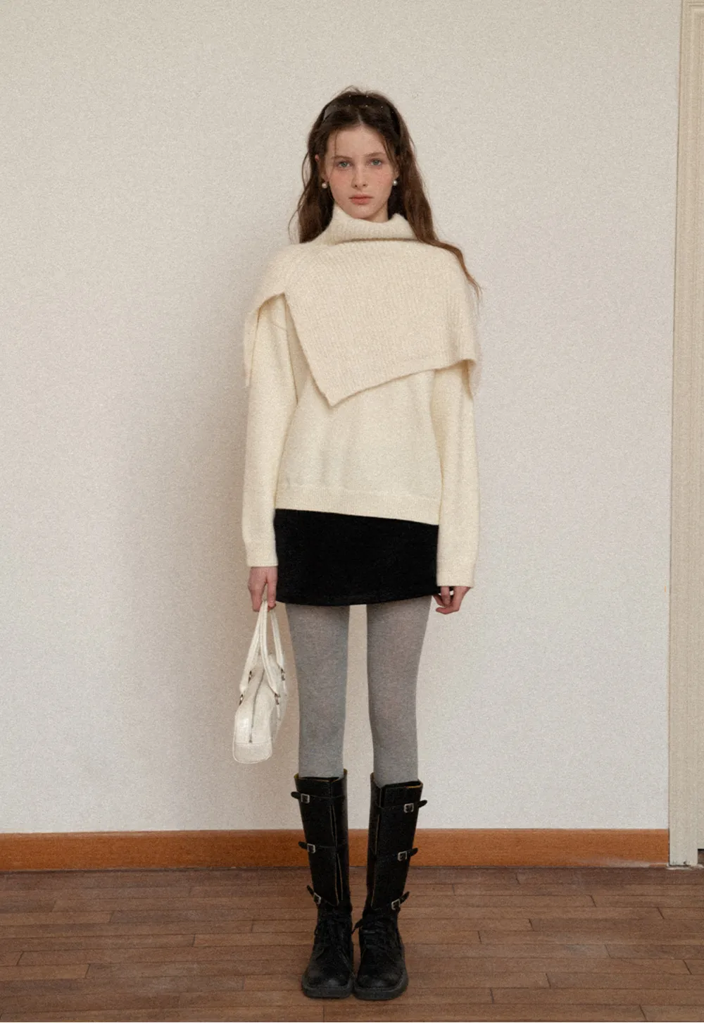 Layered Shawl Neck Knit Sweater