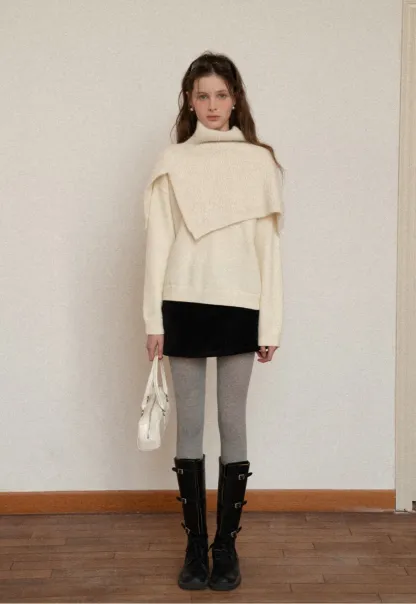 Layered Shawl Neck Knit Sweater