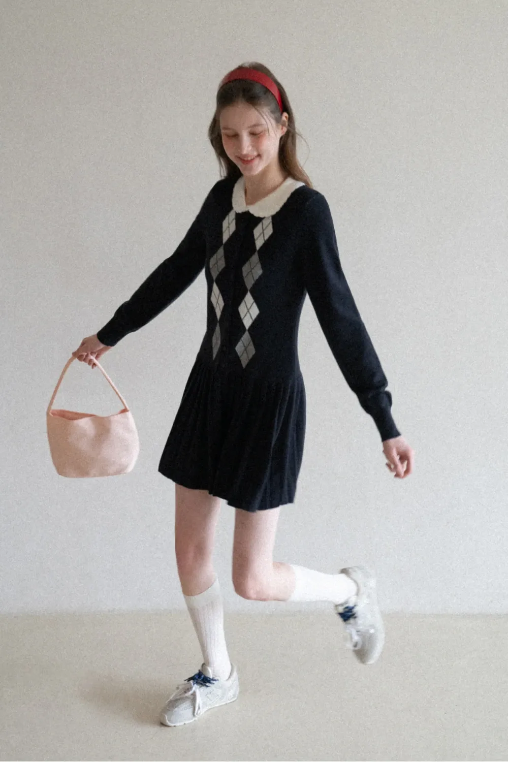 Argyle Knit Dress with Peter Pan Collar