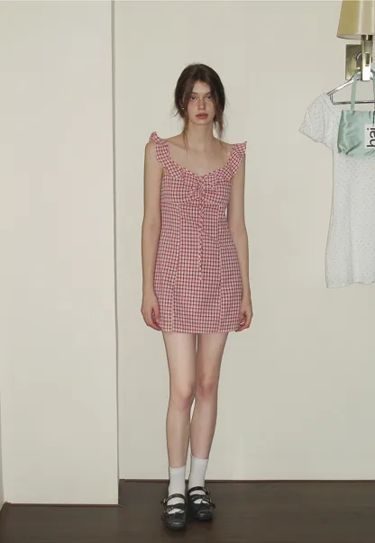 Women's Gingham Ruffle Mini Dress