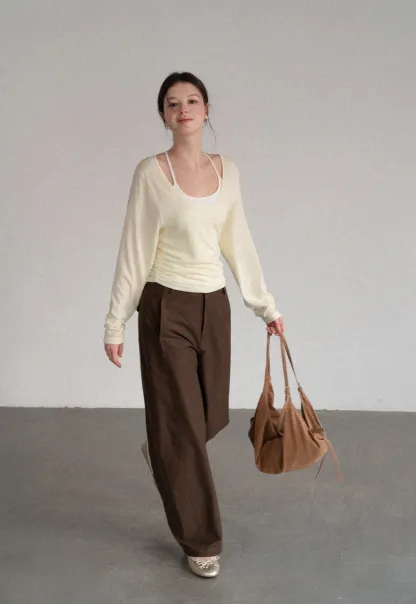 Women Scoop Neck Long Sleeve Basic Layering Top