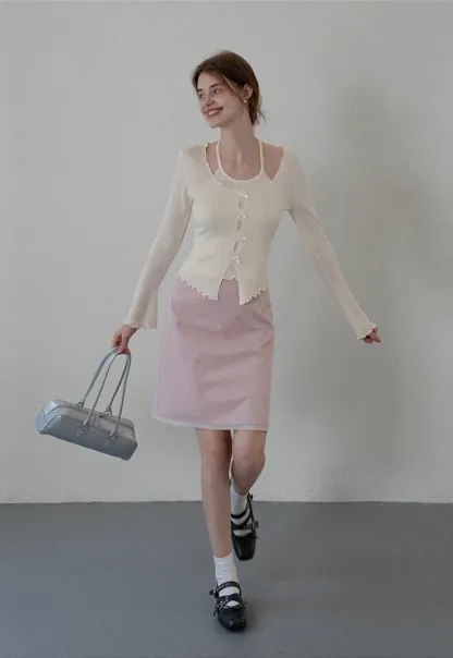 Women's Plaid A-Line Skirt with Lace Trim