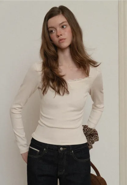 Women Square Neck Long Sleeve Tee