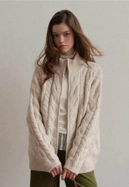 Women Cozy Cable Knit Cardigan with Zipper