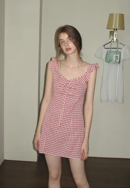 Women's Gingham Ruffle Mini Dress
