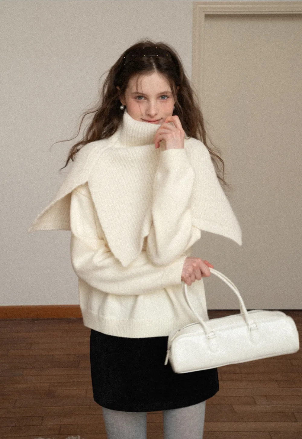 Layered Shawl Neck Knit Sweater