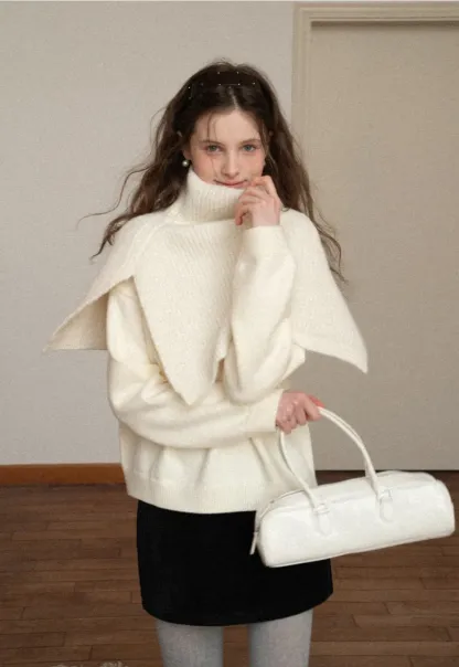 Layered Shawl Neck Knit Sweater