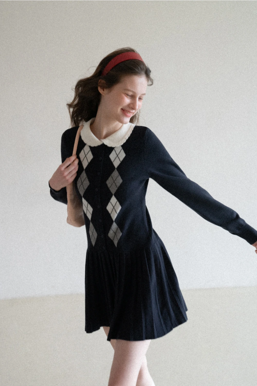 Argyle Knit Dress with Peter Pan Collar