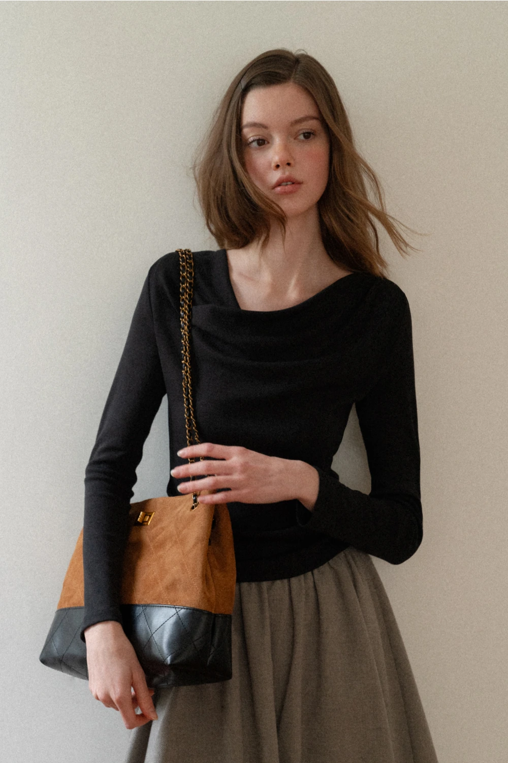 Womens Long Sleeve Drape Neck Top