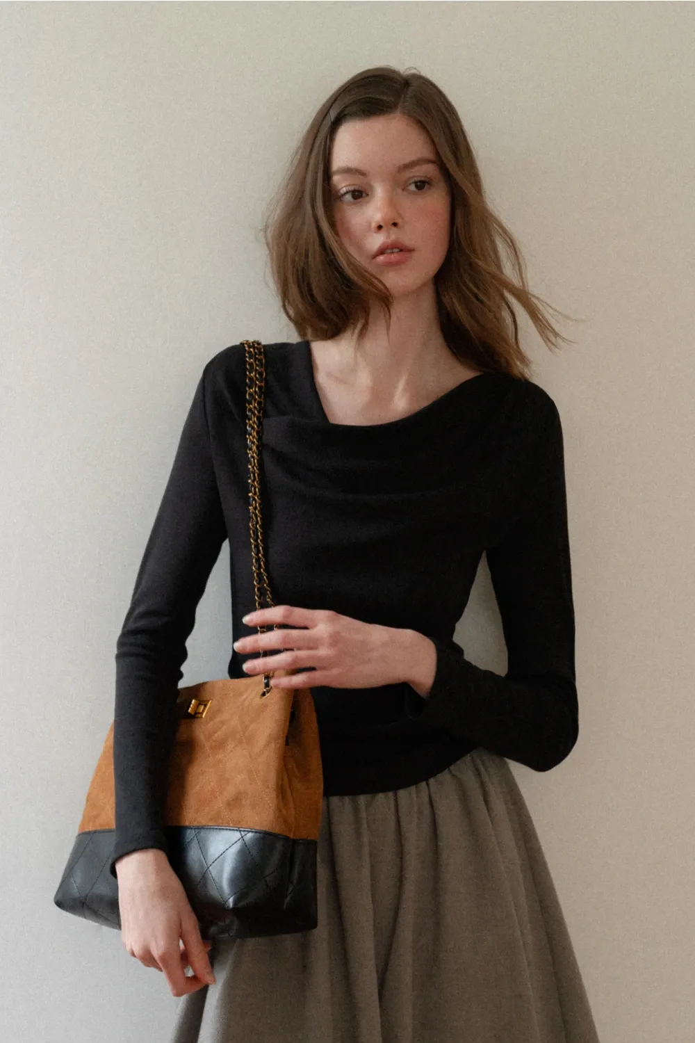 Womens Long Sleeve Drape Neck Top