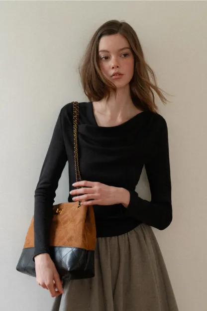 Womens Long Sleeve Drape Neck Top