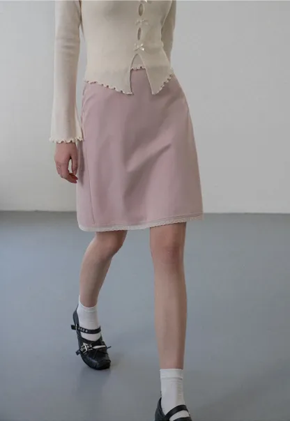 Women's Plaid A-Line Skirt with Lace Trim