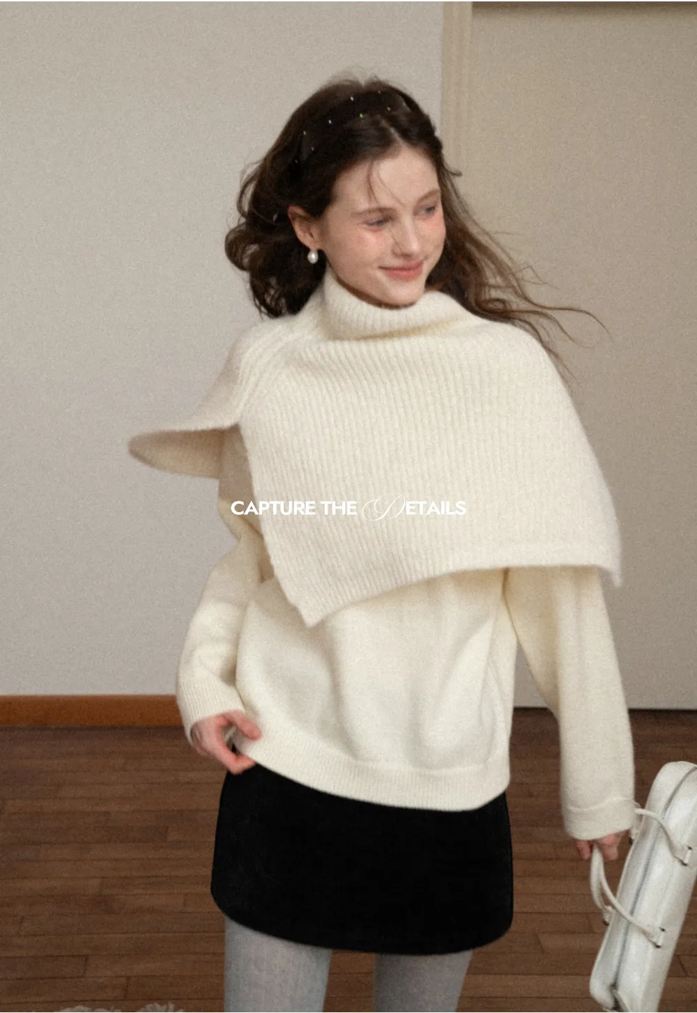 Layered Shawl Neck Knit Sweater