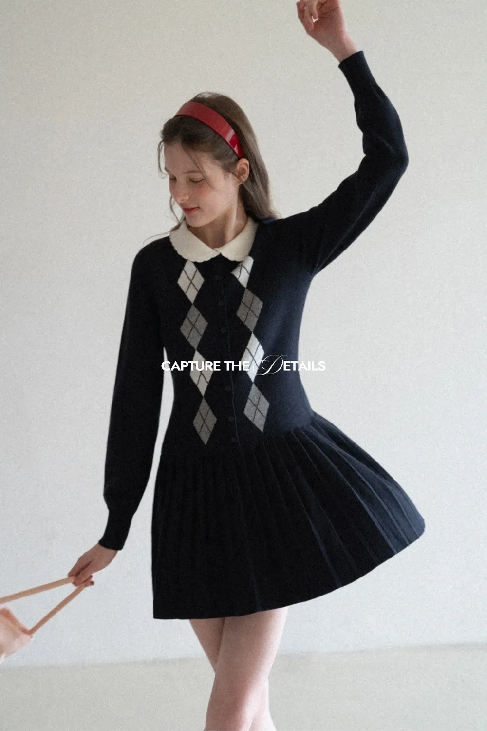 Argyle Knit Dress with Peter Pan Collar