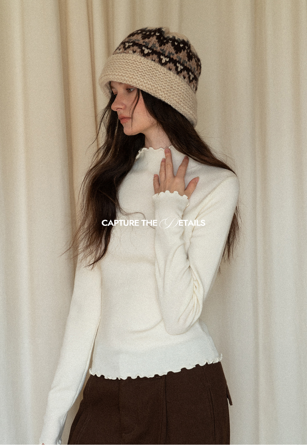 Chic Light Blue Ruffle Trim Turtleneck Sweater