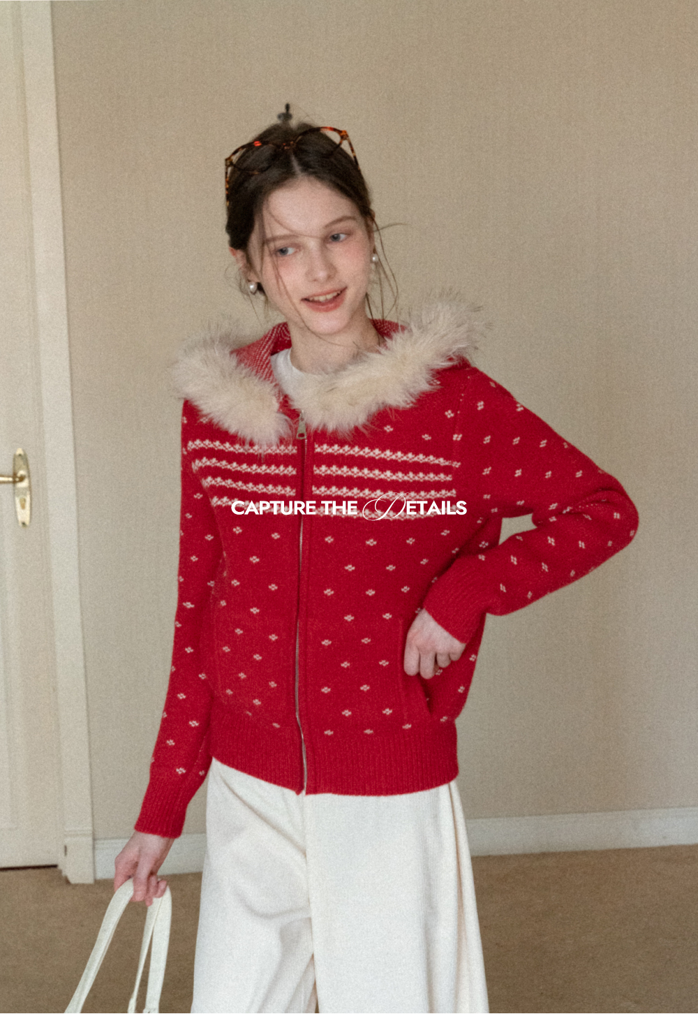 Vintage Knit Hooded Cardigan Women Faux Fur Coat