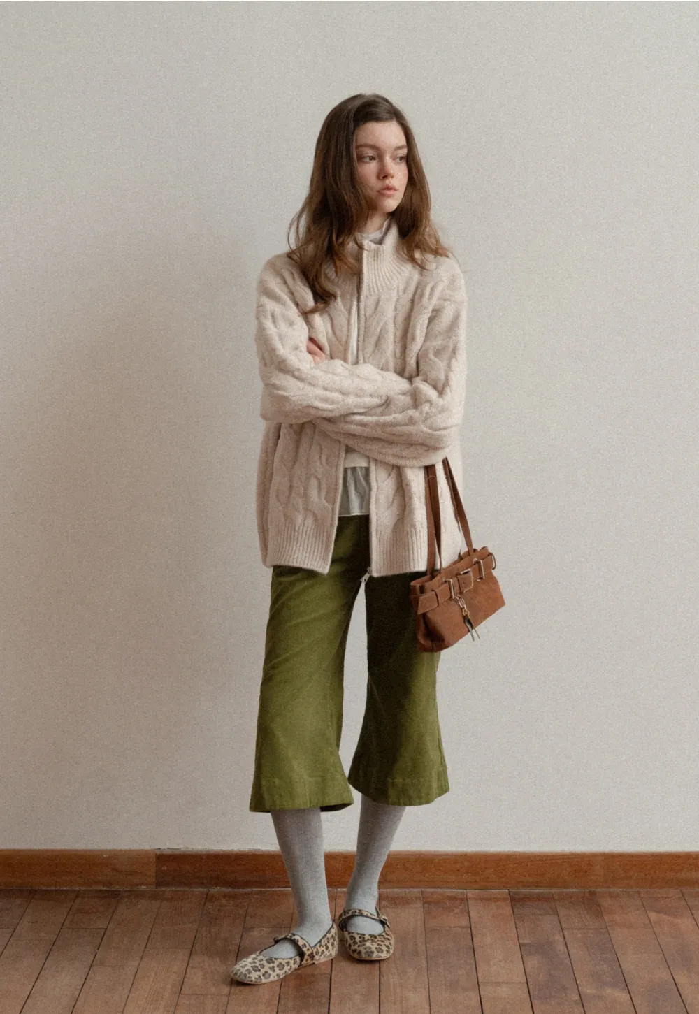 Women Cozy Cable Knit Cardigan with Zipper