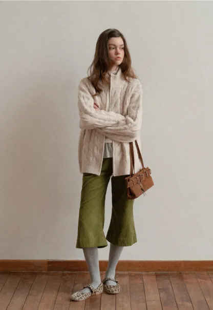 Women Cozy Cable Knit Cardigan with Zipper