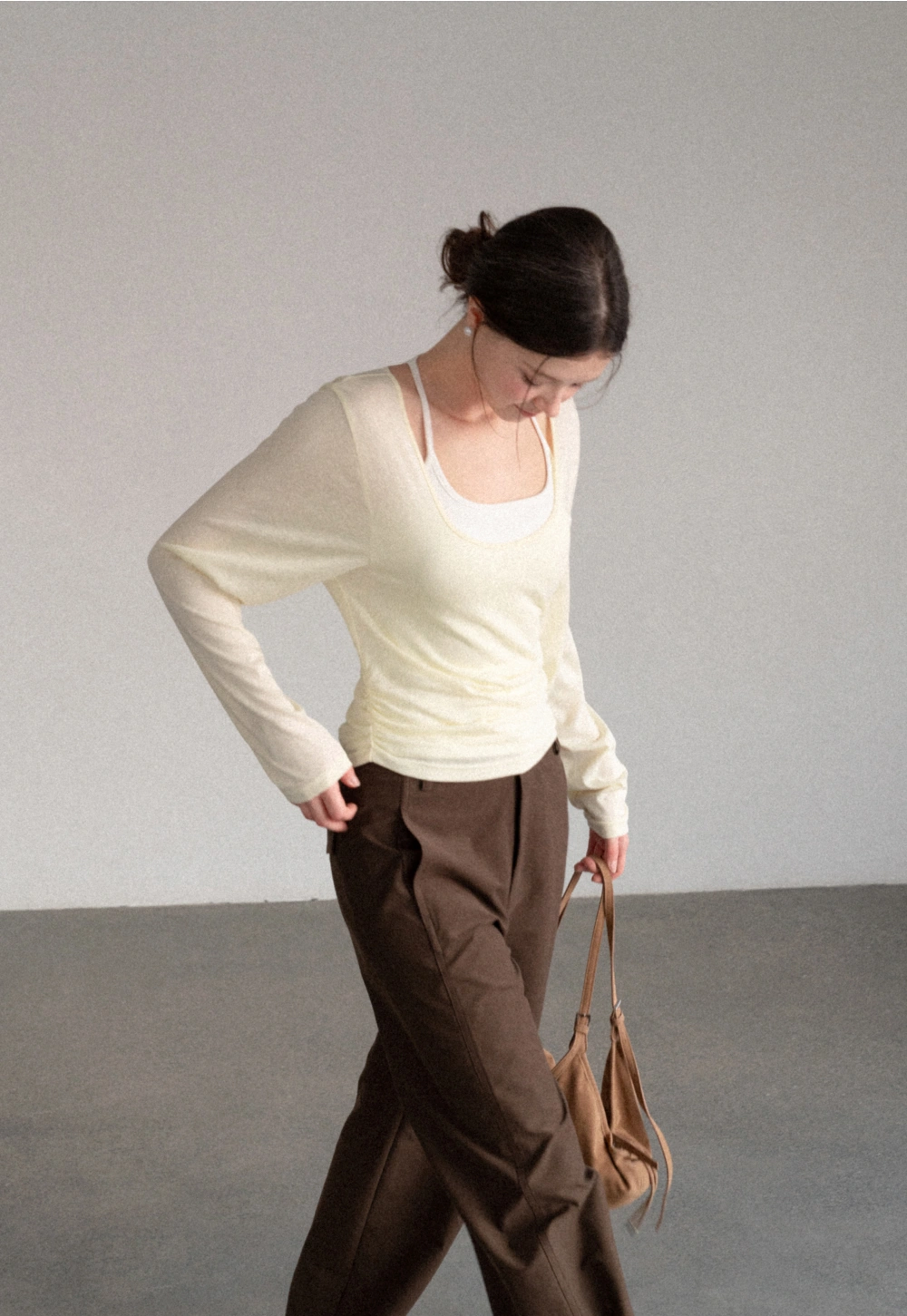 Women Scoop Neck Long Sleeve Basic Layering Top