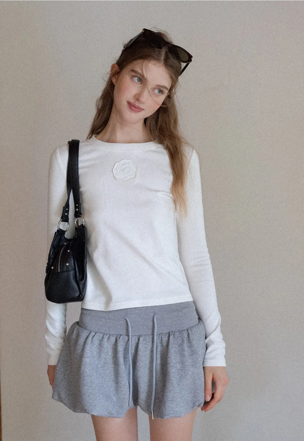 Women Long Sleeve Top with Flower Detail