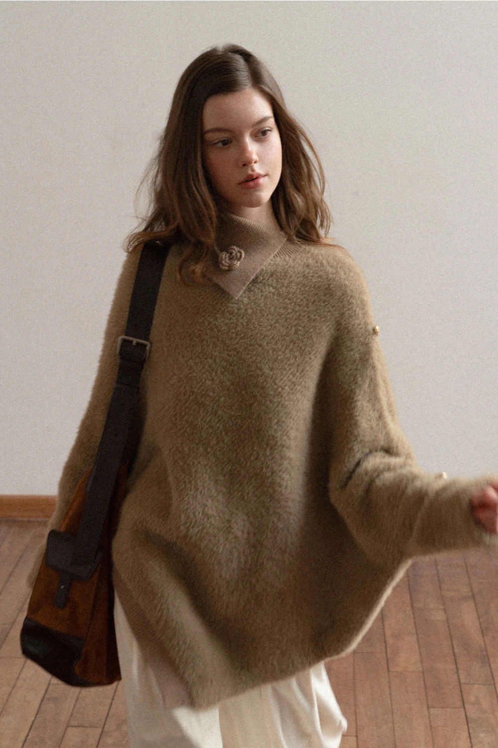 Cozy White Turtleneck Sweater Women Fuzzy Knit Top