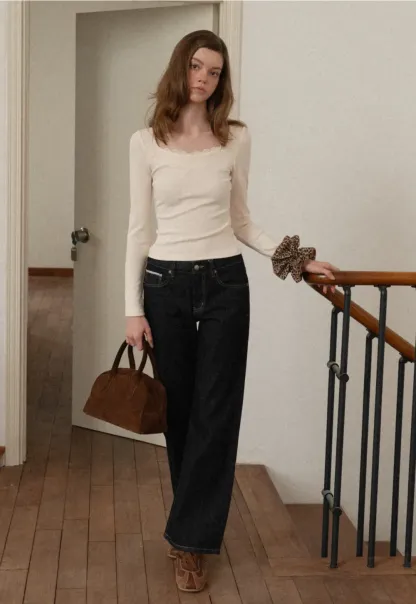 Women Square Neck Long Sleeve Tee