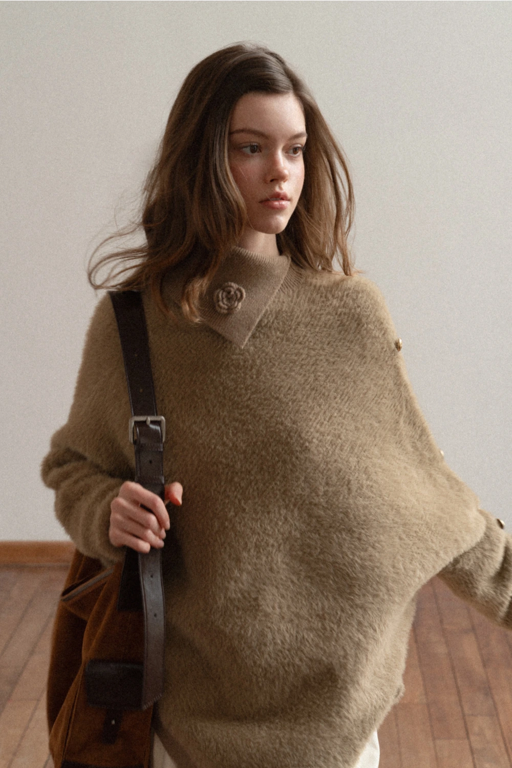 Cozy White Turtleneck Sweater Women Fuzzy Knit Top