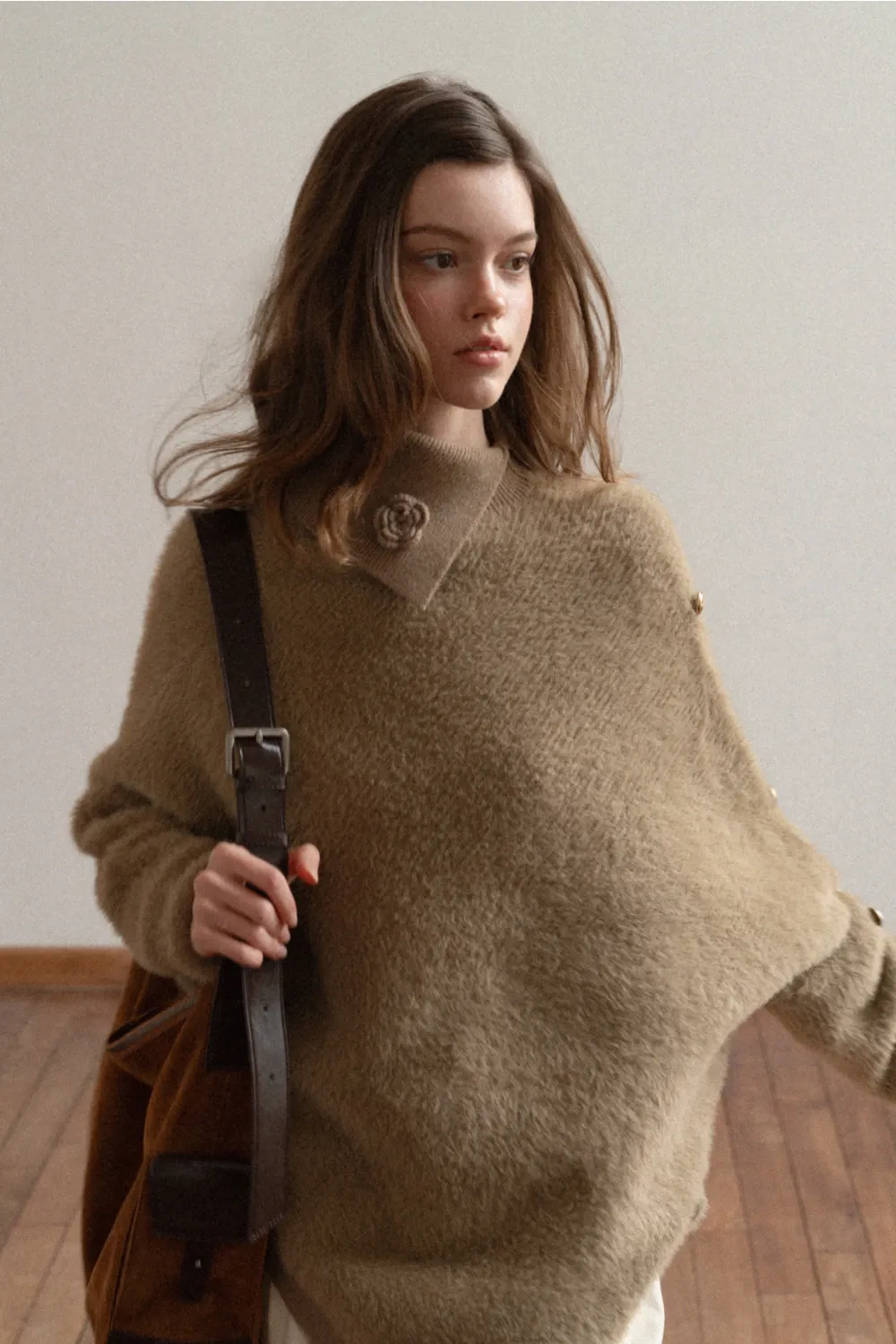 Cozy White Turtleneck Sweater Women Fuzzy Knit Top