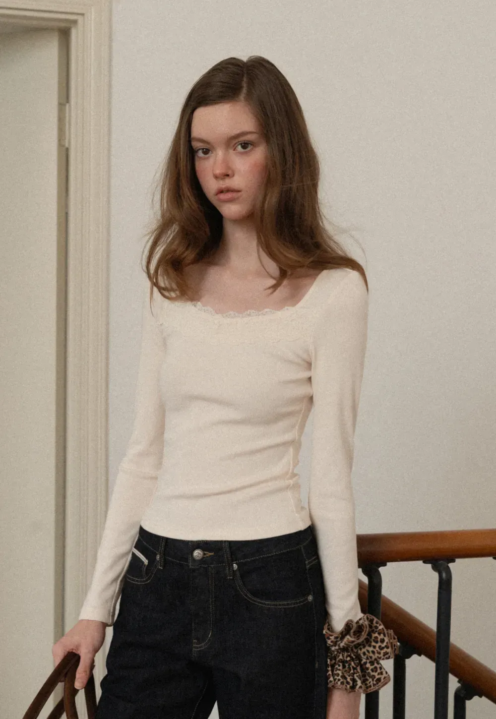 Women Square Neck Long Sleeve Tee