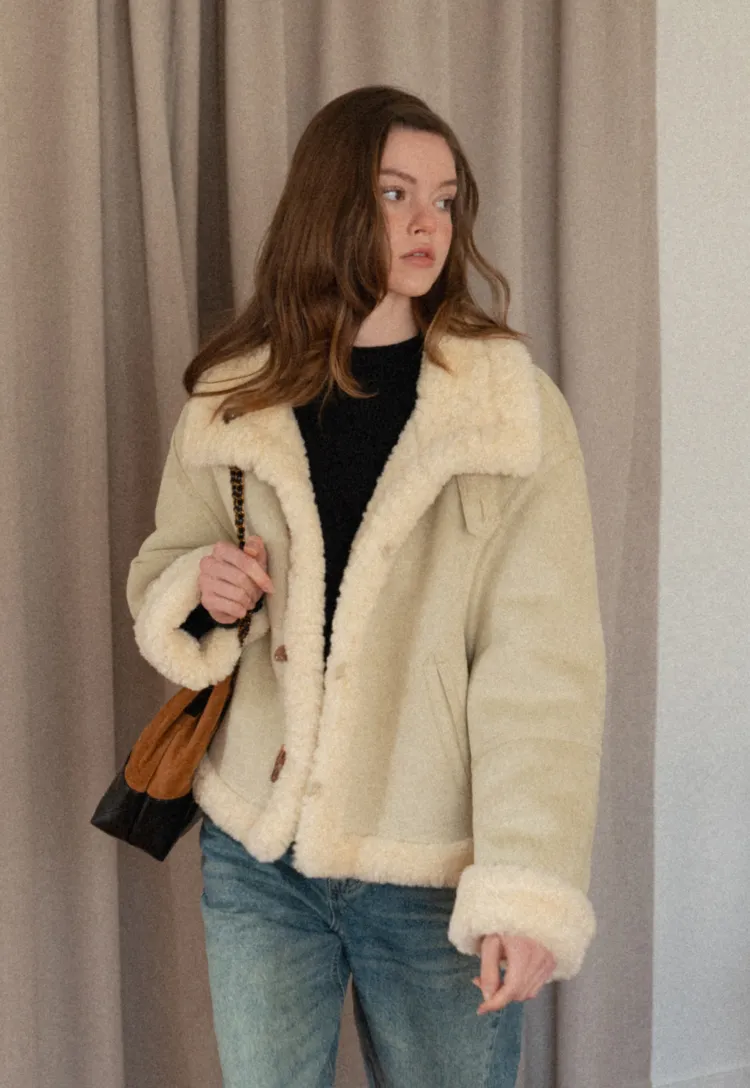 Dual-Wear Suede Patchwork Coat with Soft Teddy Fleece Lining