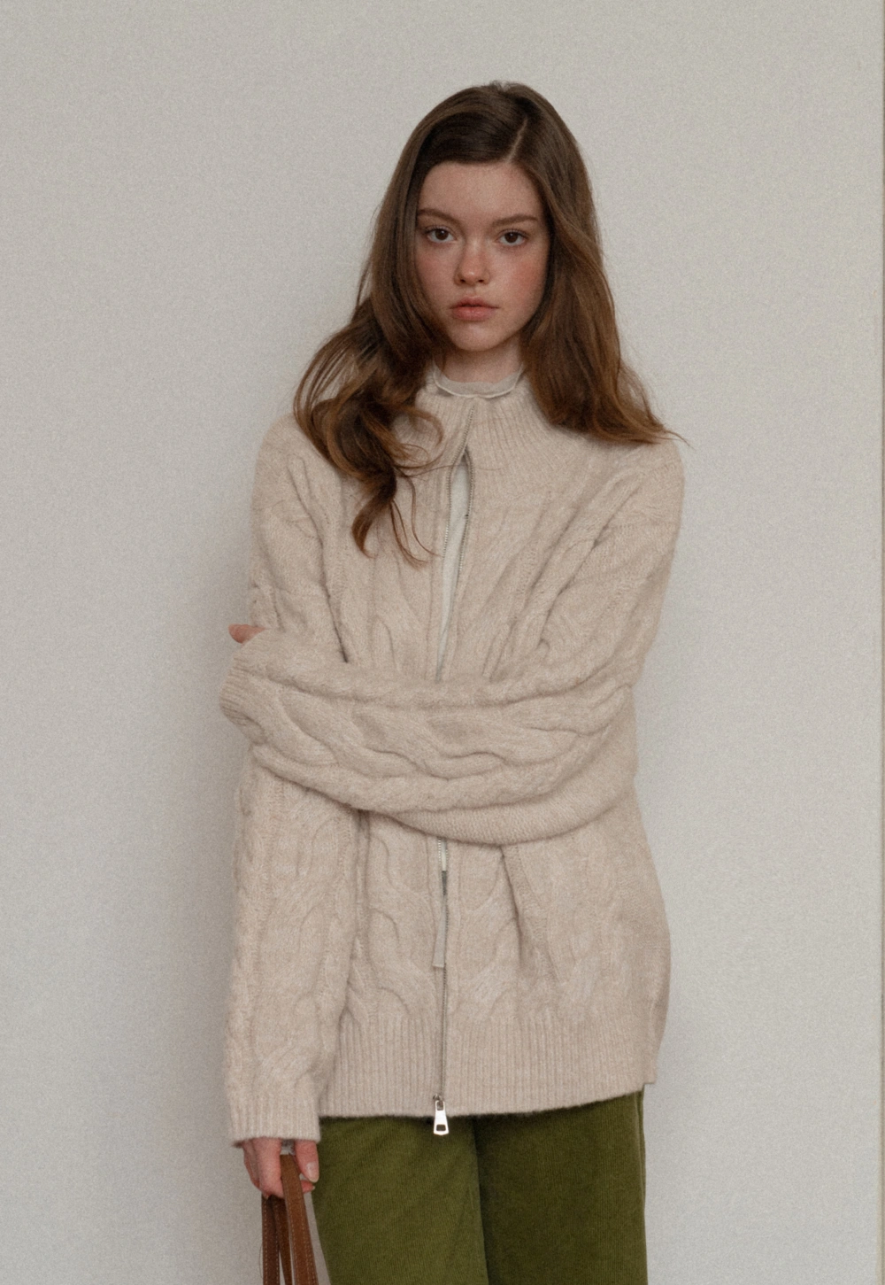 Women Cozy Cable Knit Cardigan with Zipper