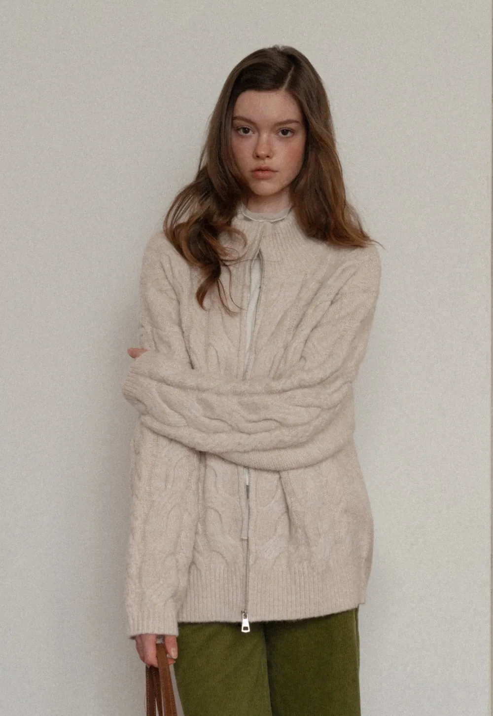 Women Cozy Cable Knit Cardigan with Zipper