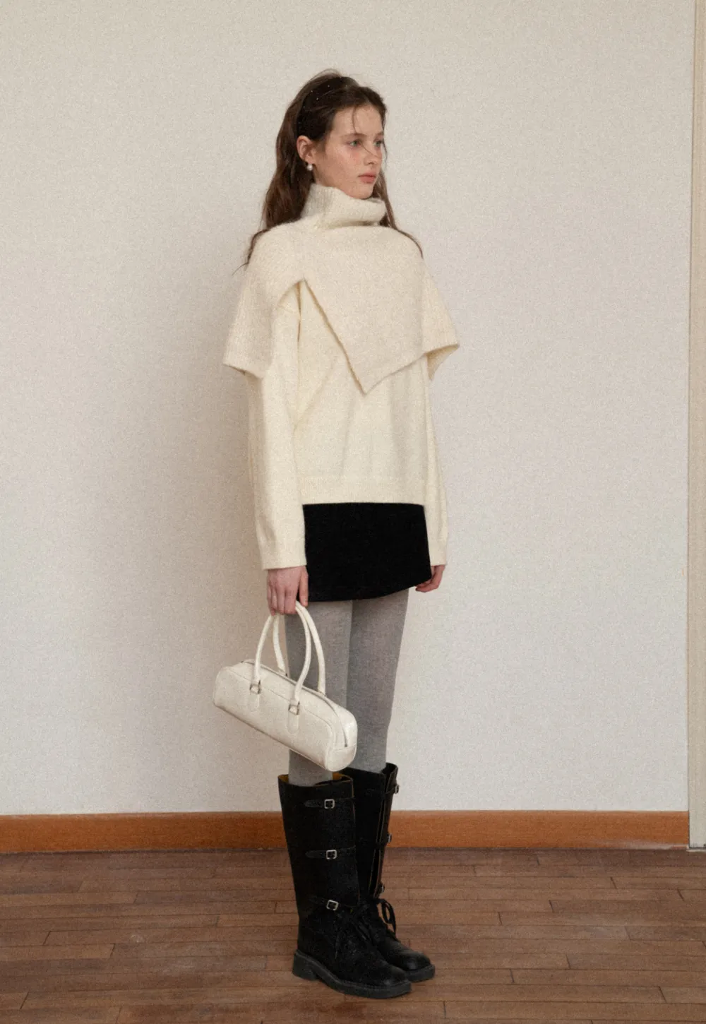 Layered Shawl Neck Knit Sweater