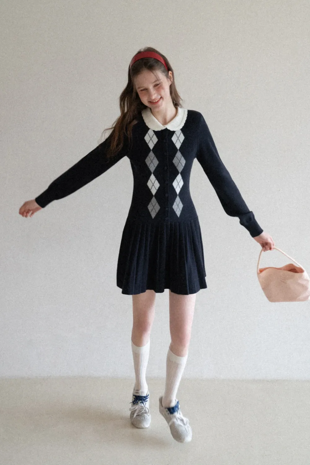 Argyle Knit Dress with Peter Pan Collar