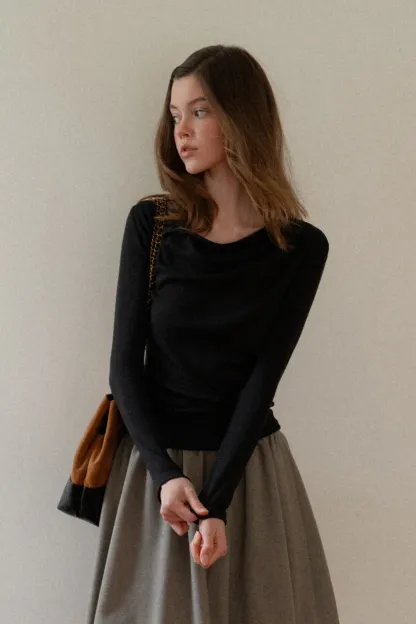 Womens Long Sleeve Drape Neck Top