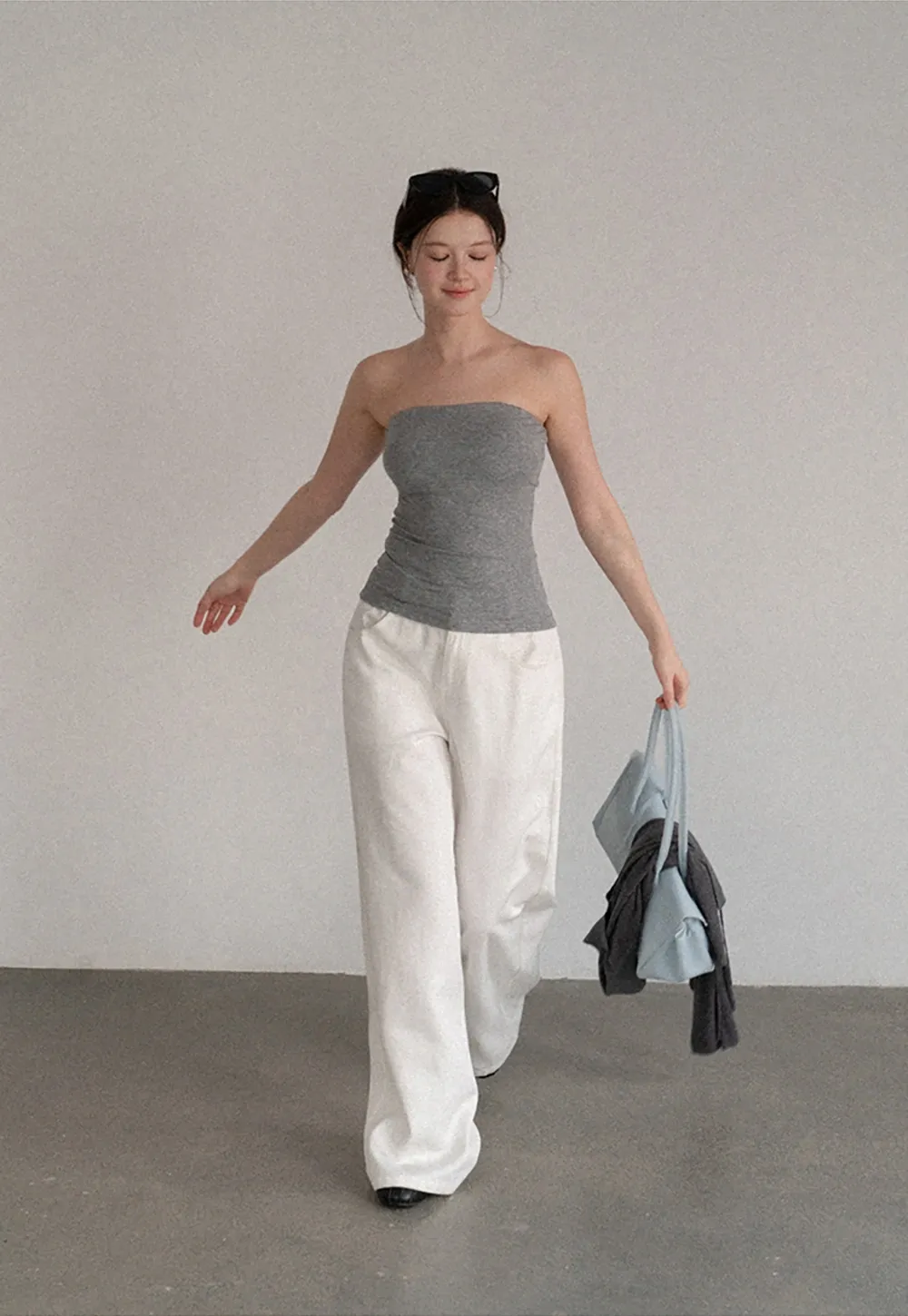 Ruched Front Strapless Tank Top