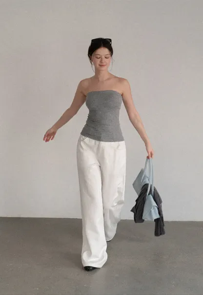 Ruched Front Strapless Tank Top