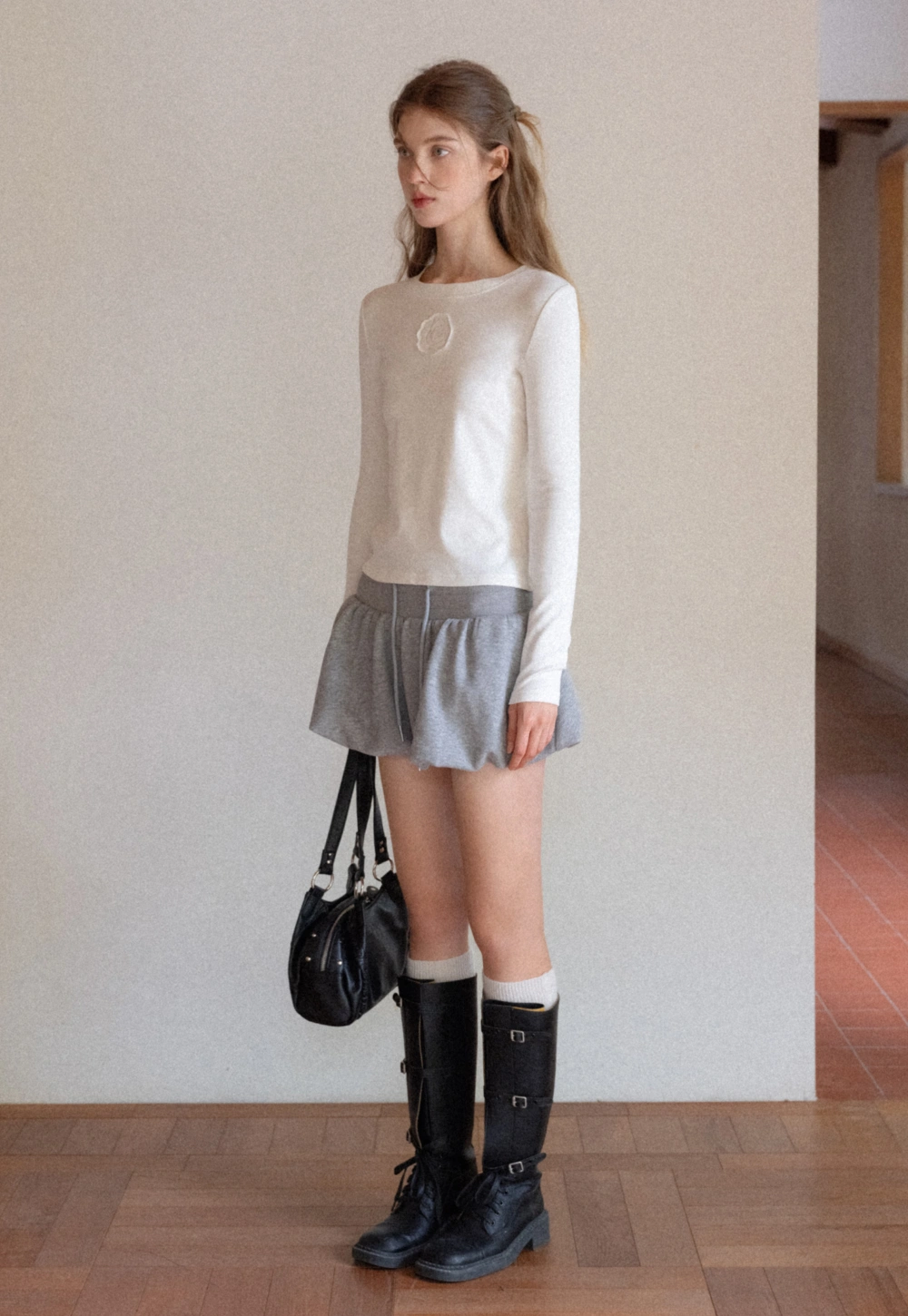 Women Long Sleeve Top with Flower Detail