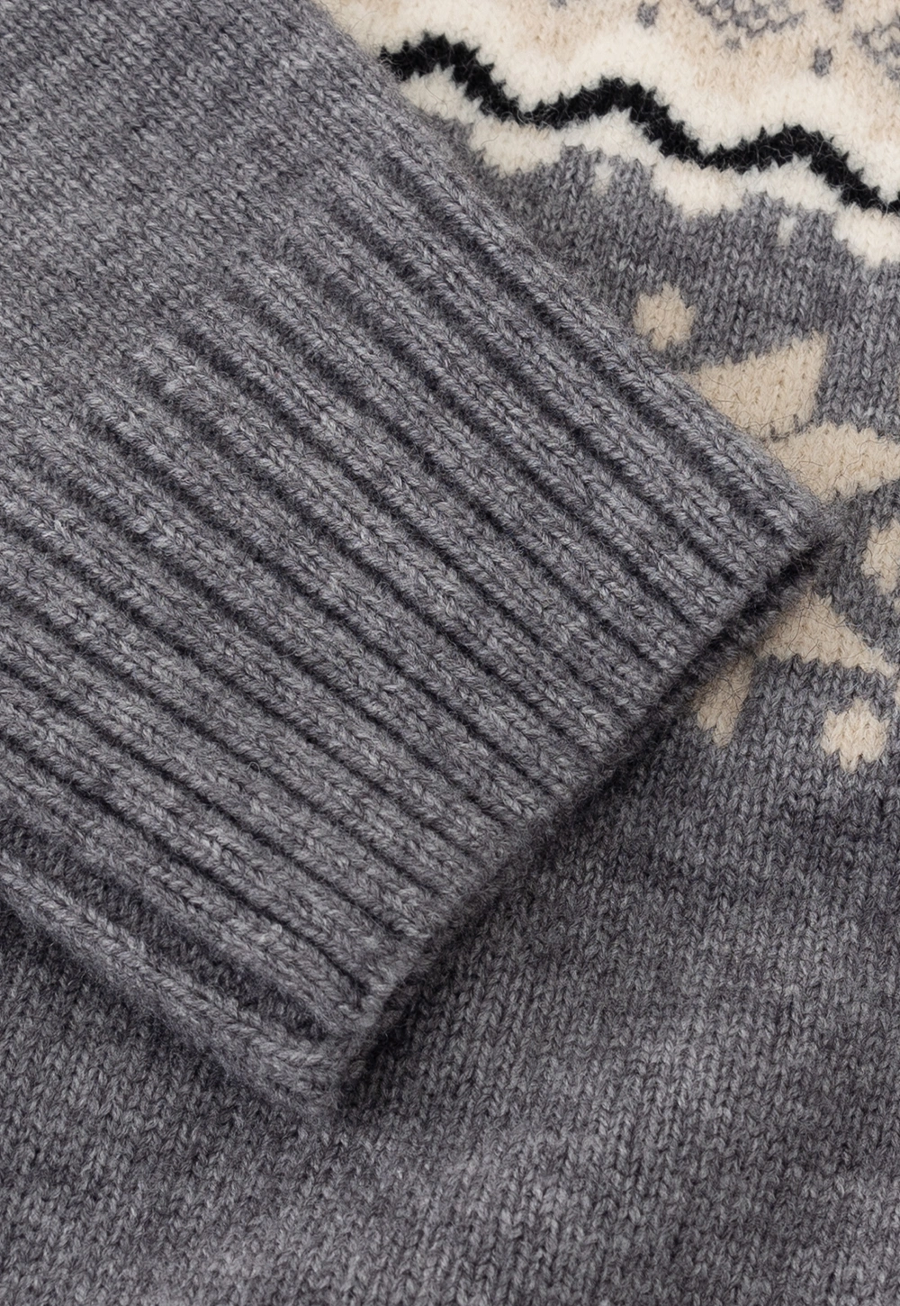 Gray Knit Sweater with Fair Isle Pattern