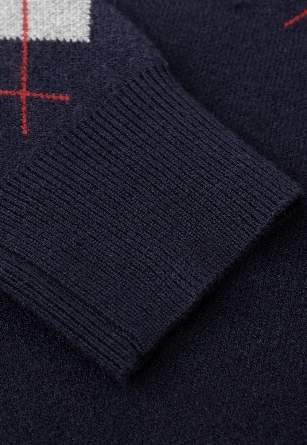 Navy Blue Sweater with Argyle Pattern for Women