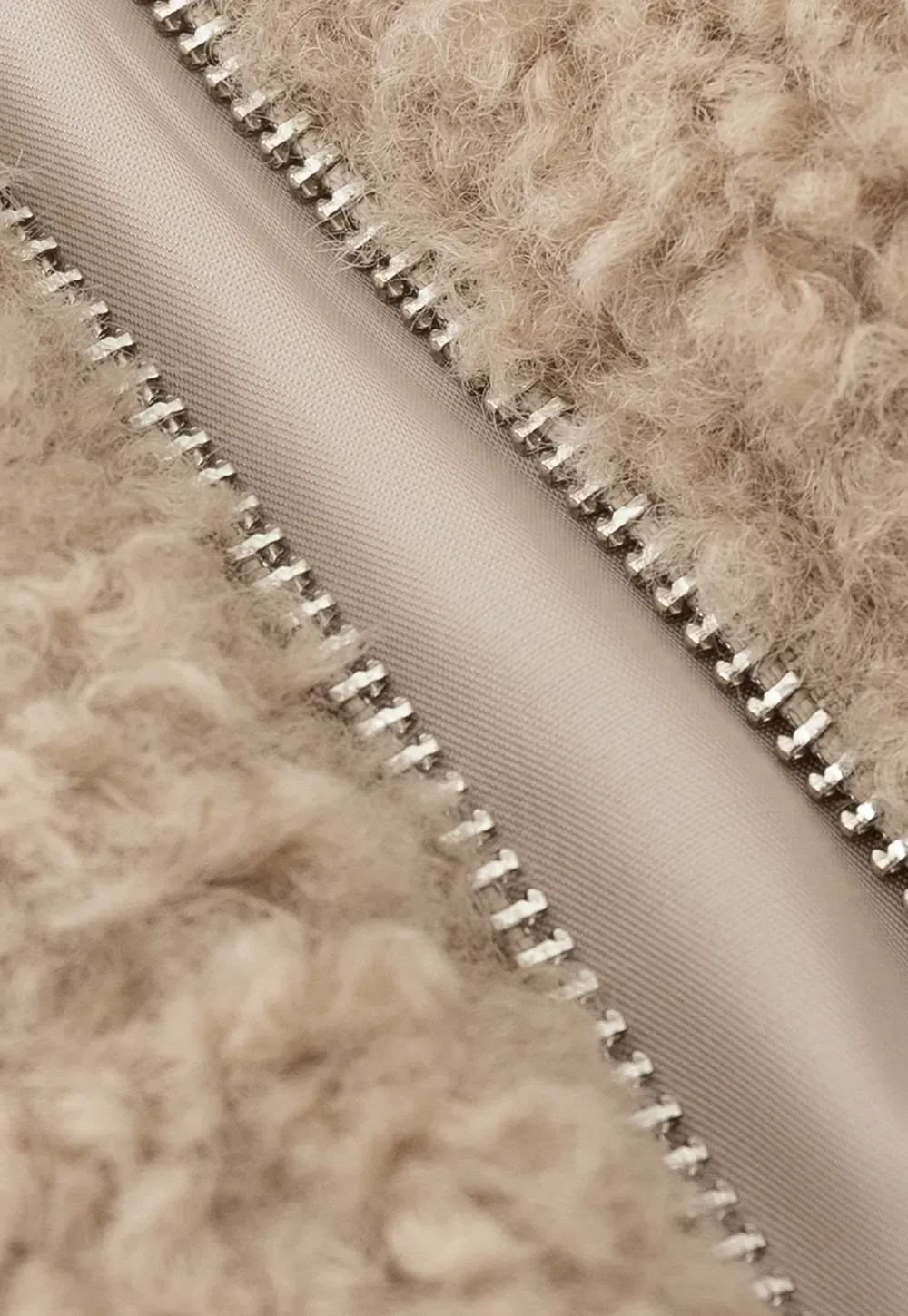 Faux Shearling Zip Vest in Beige